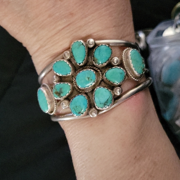 Fred Maloney Vtg Turquoise Sterling Silver Cuff Bracelet - Picture 10 of 10